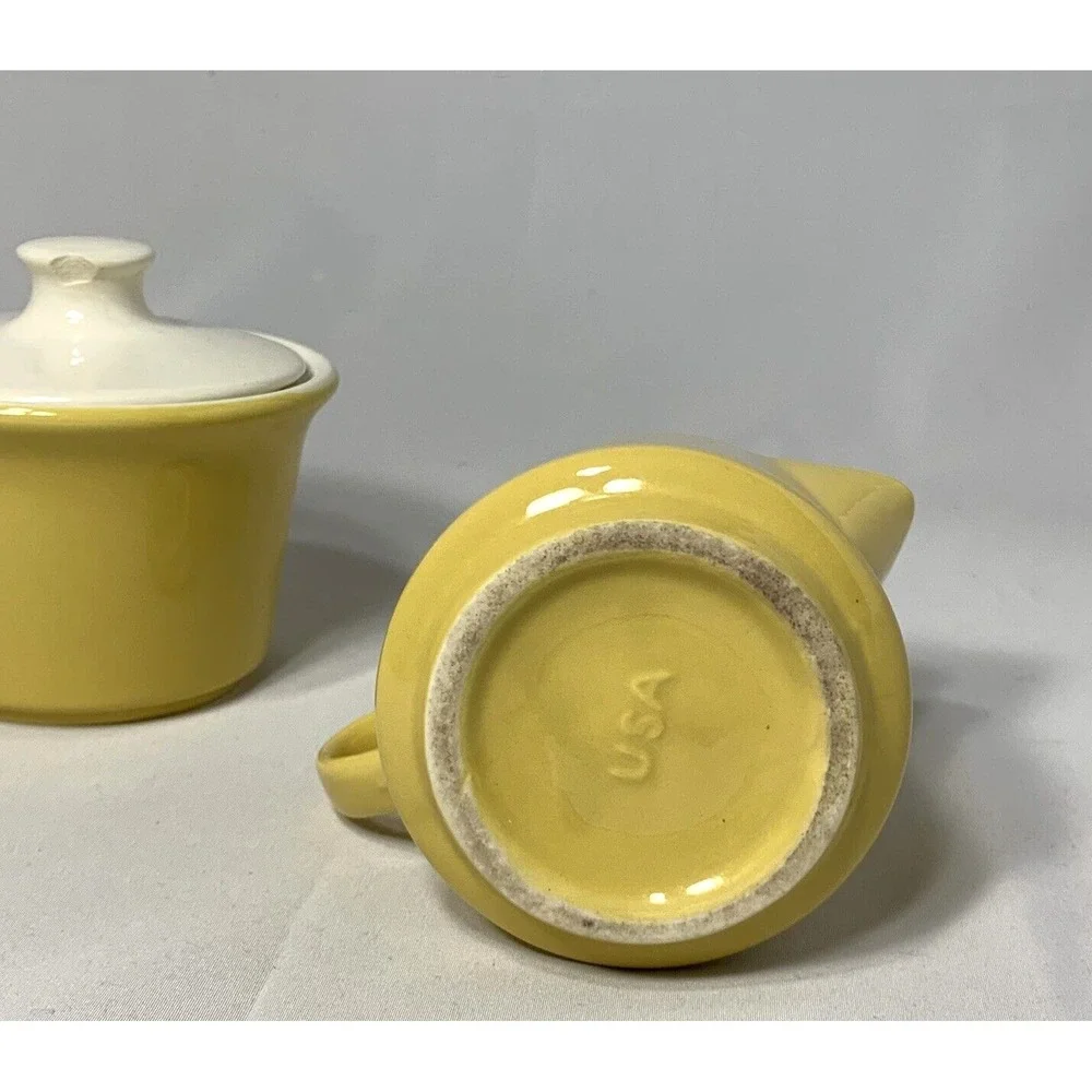 California Pottery Creamer and Sugar Yellow Vintage‎ Mid Century MCM FLAWS